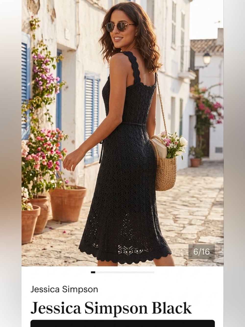 NWT Jessica Simpson Black Crochet Knit Midi Dress XS Boho Cottagecore